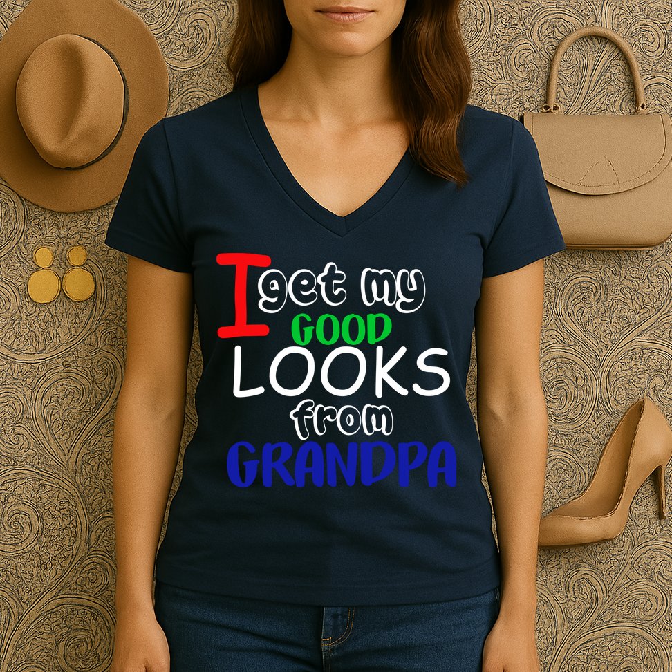 I Get My Looks From Grandpa Women's V-Neck T-Shirt