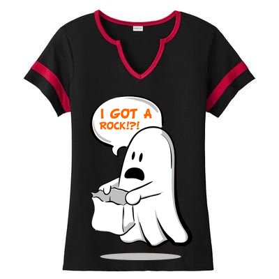 I Got A Rock!?! Halloween Ghost Trick or Treat Ladies Halftime Notch Neck Tee