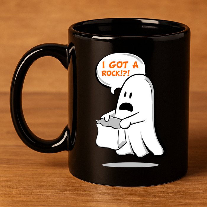 I Got A Rock!?! Halloween Ghost Trick or Treat 11oz C Handle Ceramic Mug
