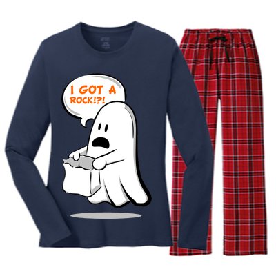 I Got A Rock!?! Halloween Ghost Trick or Treat Women's Long Sleeve Flannel Pajama Set 