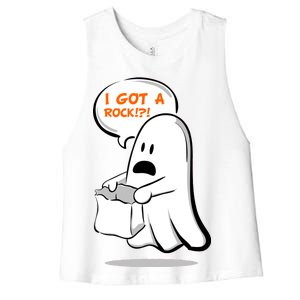 I Got A Rock!?! Halloween Ghost Trick or Treat Women's Racerback Cropped Tank