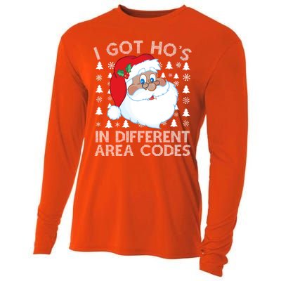 I Got Ho's In Different Aera Codes Santa Claus Ugly Christmas Cooling Performance Long Sleeve Crew