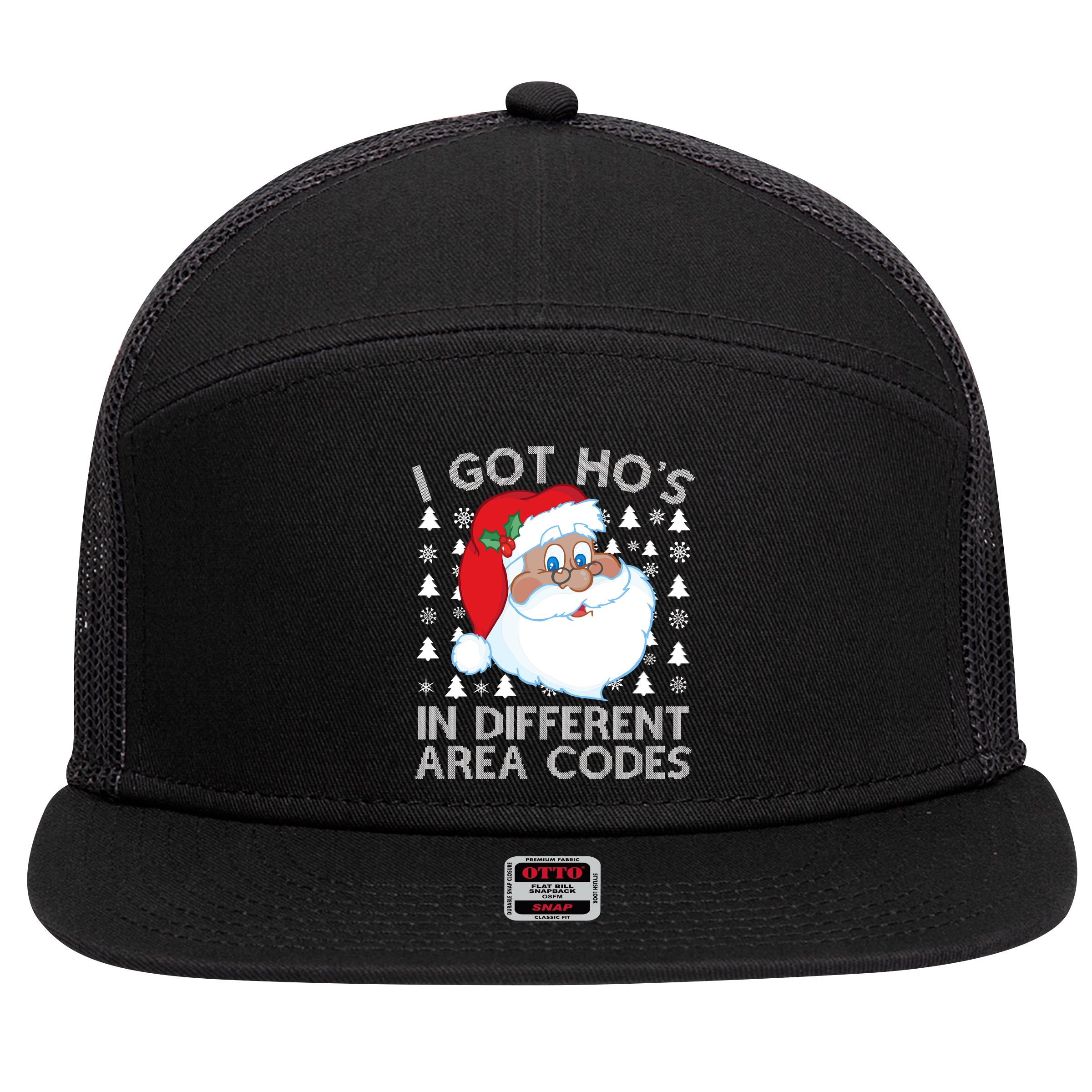 I Got Ho's In Different Aera Codes Santa Claus Ugly Christmas 7 Panel Mesh Trucker Snapback Hat