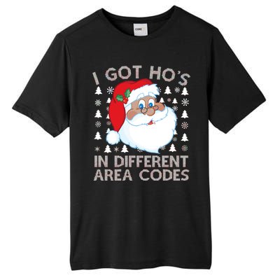 I Got Ho's In Different Aera Codes Santa Claus Ugly Christmas Tall Fusion ChromaSoft Performance T-Shirt