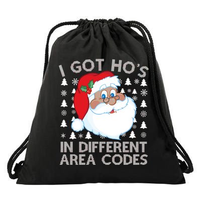 I Got Ho's In Different Aera Codes Santa Claus Ugly Christmas Drawstring Bag
