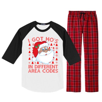 I Got Ho's In Different Aera Codes Santa Claus Ugly Christmas Raglan Sleeve Pajama Set