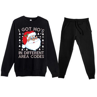 I Got Ho's In Different Aera Codes Santa Claus Ugly Christmas Premium Crewneck Sweatsuit Set