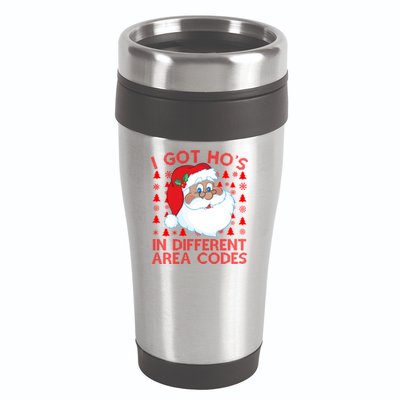 I Got Ho's In Different Aera Codes Santa Claus Ugly Christmas 16oz Travel Tumbler