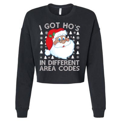 I Got Ho's In Different Aera Codes Santa Claus Ugly Christmas Cropped Pullover Crew