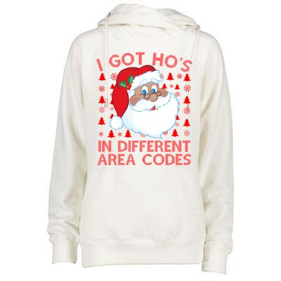 I Got Ho's In Different Aera Codes Santa Claus Ugly Christmas Womens Funnel Neck Pullover Hood