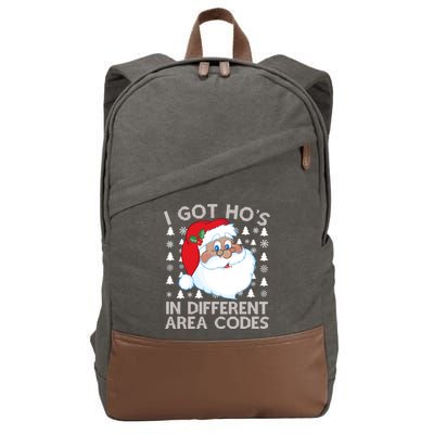 I Got Ho's In Different Aera Codes Santa Claus Ugly Christmas Cotton Canvas Backpack