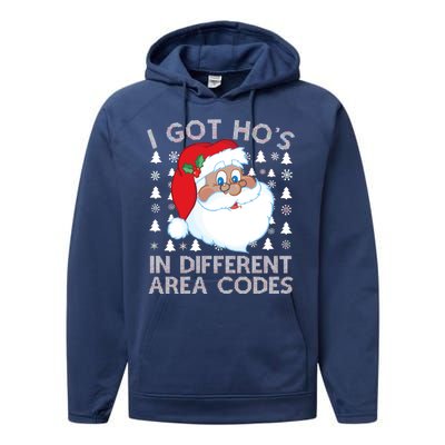 I Got Ho's In Different Aera Codes Santa Claus Ugly Christmas Performance Fleece Hoodie