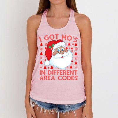 I Got Ho's In Different Aera Codes Santa Claus Ugly Christmas Women's Knotted Racerback Tank