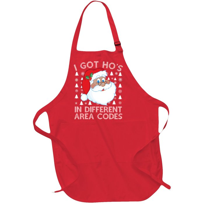 I Got Ho's In Different Aera Codes Santa Claus Ugly Christmas Full-Length Apron With Pockets