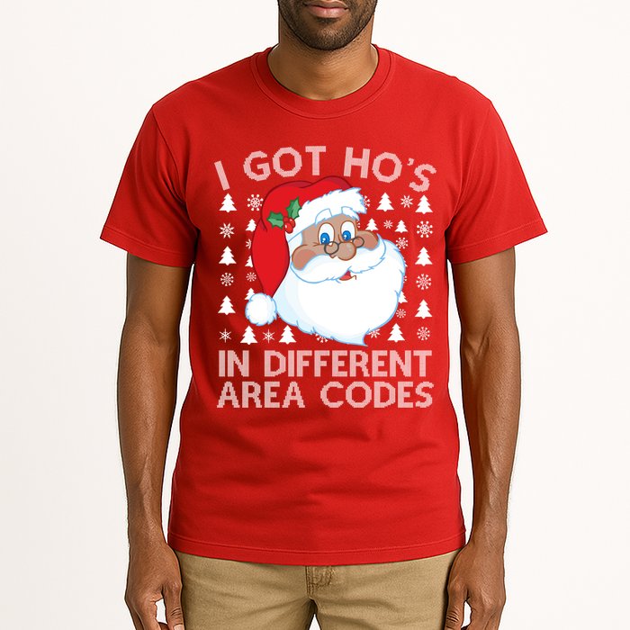 I Got Ho's In Different Aera Codes Santa Claus Ugly Christmas Tall T-Shirt