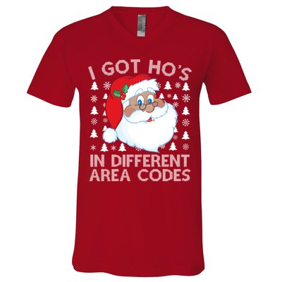 I Got Ho's In Different Aera Codes Santa Claus Ugly Christmas V-Neck T-Shirt