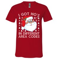 I Got Ho's In Different Aera Codes Santa Claus Ugly Christmas V-Neck T-Shirt