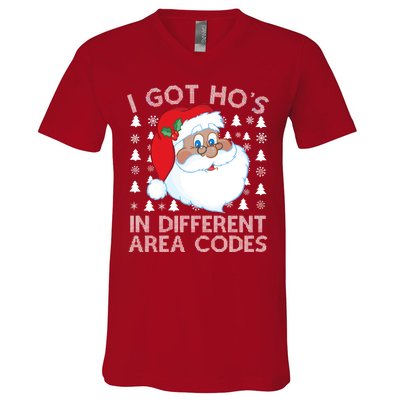 I Got Ho's In Different Aera Codes Santa Claus Ugly Christmas V-Neck T-Shirt