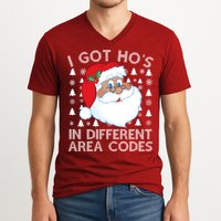 I Got Ho's In Different Aera Codes Santa Claus Ugly Christmas V-Neck T-Shirt