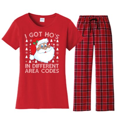 I Got Ho's In Different Aera Codes Santa Claus Ugly Christmas Women's Flannel Pajama Set