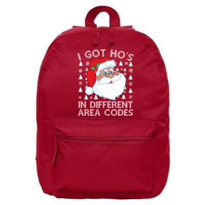 I Got Ho's In Different Aera Codes Santa Claus Ugly Christmas 16 in Basic Backpack