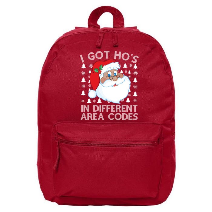 I Got Ho's In Different Aera Codes Santa Claus Ugly Christmas 16 in Basic Backpack