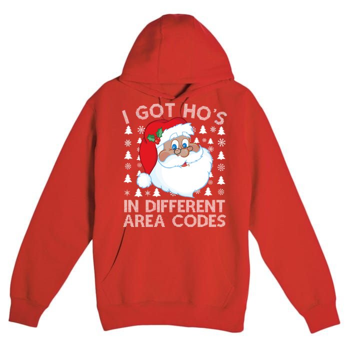 I Got Ho's In Different Aera Codes Santa Claus Ugly Christmas Premium Pullover Hoodie