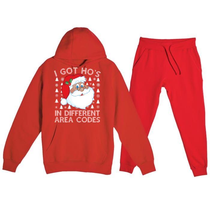 I Got Ho's In Different Aera Codes Santa Claus Ugly Christmas Premium Hooded Sweatsuit Set