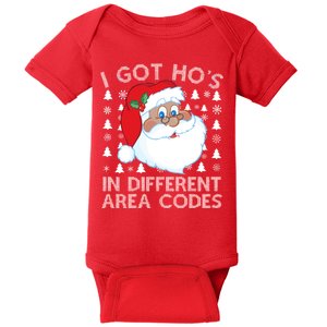 I Got Ho's In Different Aera Codes Santa Claus Ugly Christmas Baby Bodysuit