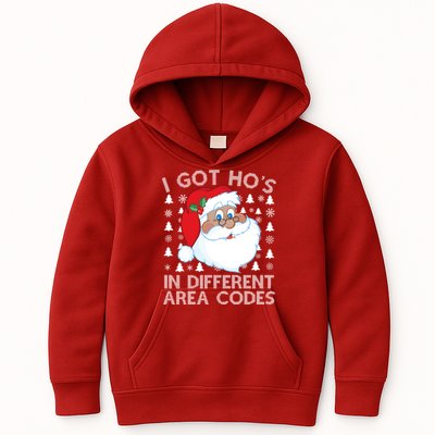 I Got Ho's In Different Aera Codes Santa Claus Ugly Christmas Kids Hoodie