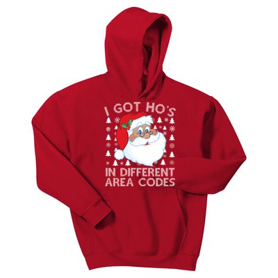 I Got Ho's In Different Aera Codes Santa Claus Ugly Christmas Kids Hoodie