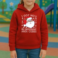 I Got Ho's In Different Aera Codes Santa Claus Ugly Christmas Kids Hoodie