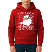 I Got Ho's In Different Aera Codes Santa Claus Ugly Christmas Kids Hoodie
