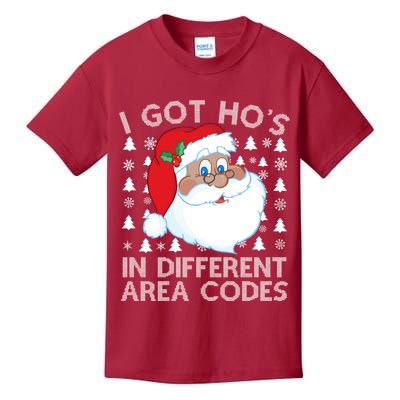 I Got Ho's In Different Aera Codes Santa Claus Ugly Christmas Kids T-Shirt