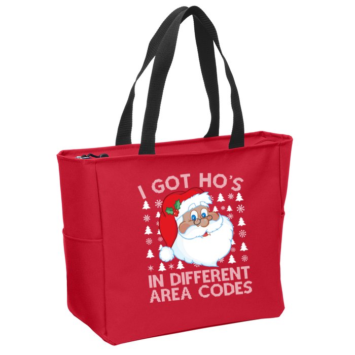 I Got Ho's In Different Aera Codes Santa Claus Ugly Christmas Zip Tote Bag