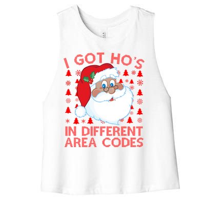 I Got Ho's In Different Aera Codes Santa Claus Ugly Christmas Women's Racerback Cropped Tank