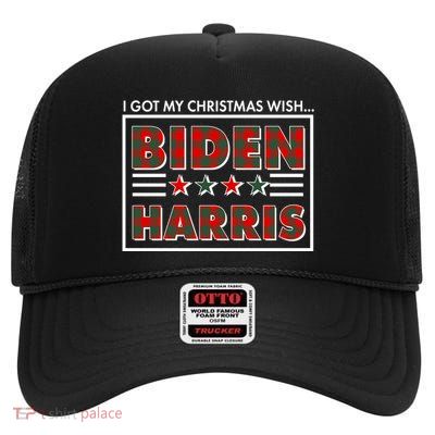I Got My Christmas Wish Biden Harris Buffalo Plaid High Crown Mesh Back Trucker Hat