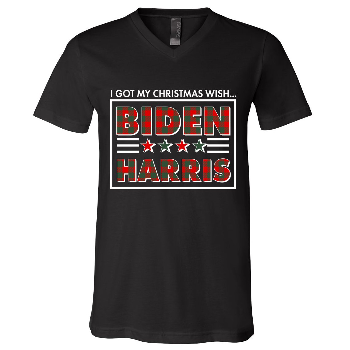 I Got My Christmas Wish Biden Harris Buffalo Plaid V-Neck T-Shirt