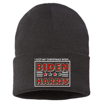 I Got My Christmas Wish Biden Harris Buffalo Plaid Sustainable Knit Beanie