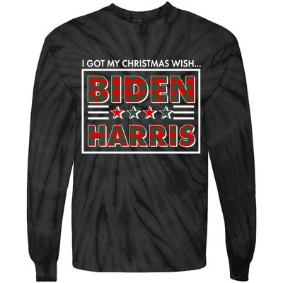 I Got My Christmas Wish Biden Harris Buffalo Plaid Tie-Dye Long Sleeve Shirt