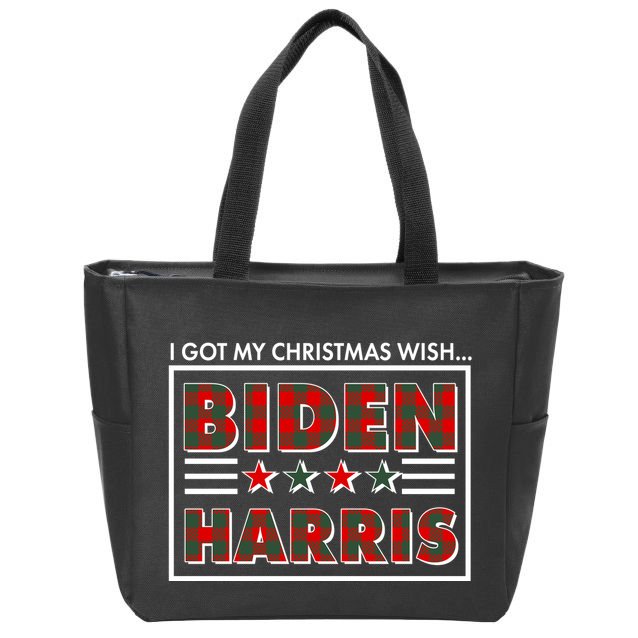 I Got My Christmas Wish Biden Harris Buffalo Plaid Zip Tote Bag