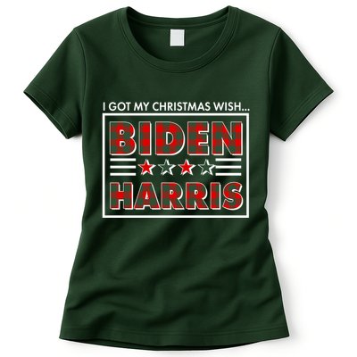 I Got My Christmas Wish Biden Harris Buffalo Plaid Womens T-Shirt