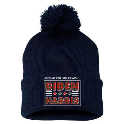 I Got My Christmas Wish Biden Harris Buffalo Plaid Pom Pom 12in Knit Beanie