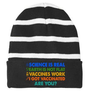 I Got Vaccinated Are You? Vaccine Shot Striped Beanie with Solid Band