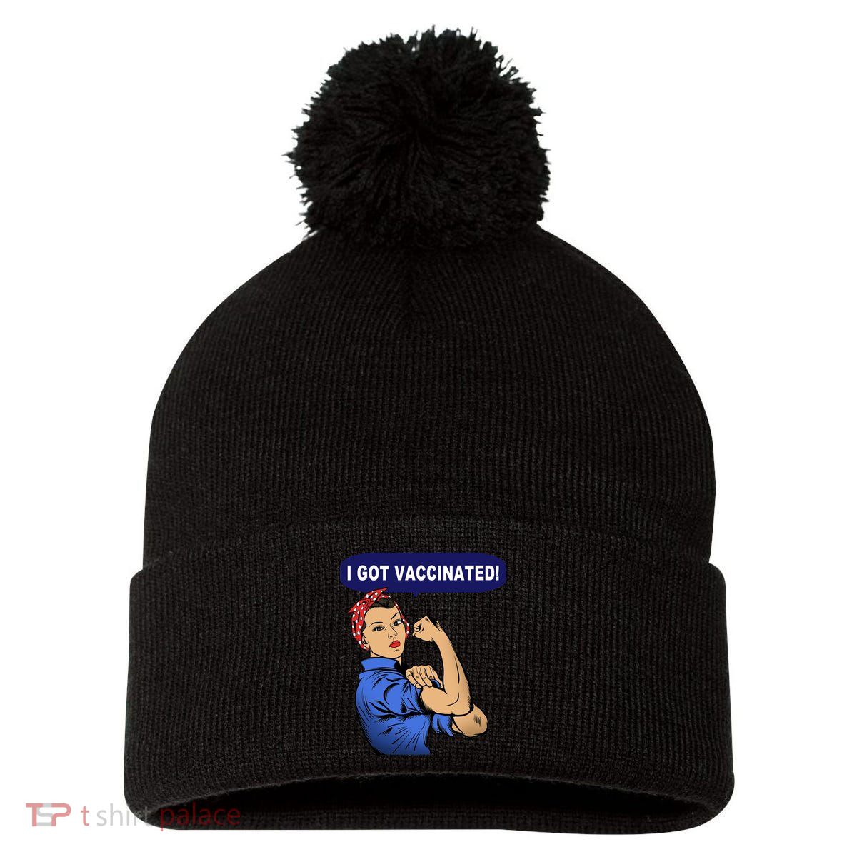I Got Vaccinated We Can Do It Girl Pom Pom 12in Knit Beanie