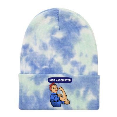 I Got Vaccinated We Can Do It Girl Tie Dye 12in Knit Beanie