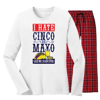 I Hate Cinco De Mayo Said No Juan Ever Women's Long Sleeve Flannel Pajama Set 