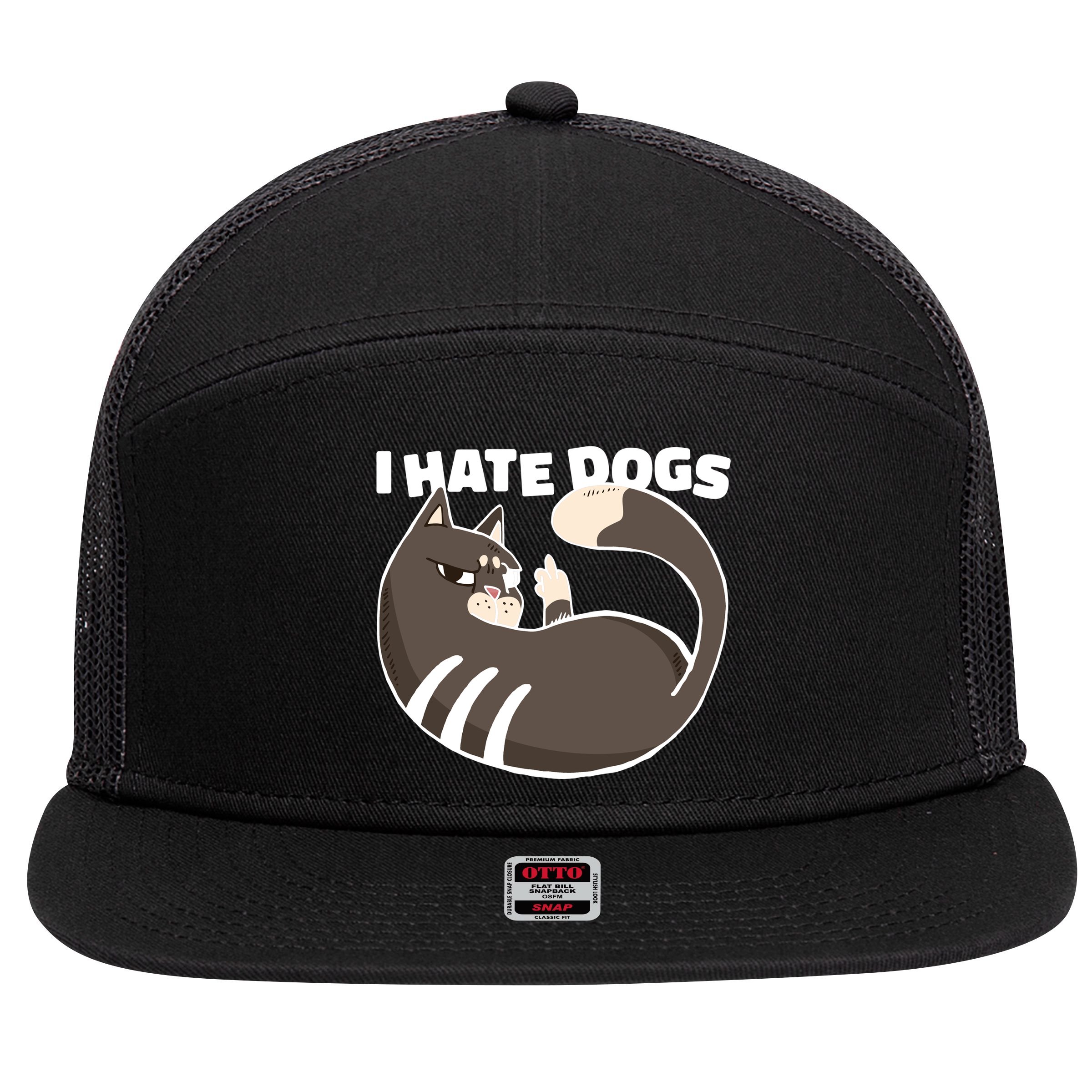 I Hate Dogs Cat Lover Funny Meme 7 Panel Mesh Trucker Snapback Hat