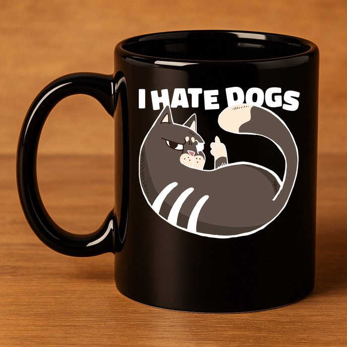 I Hate Dogs Cat Lover Funny Meme 11oz C Handle Ceramic Mug