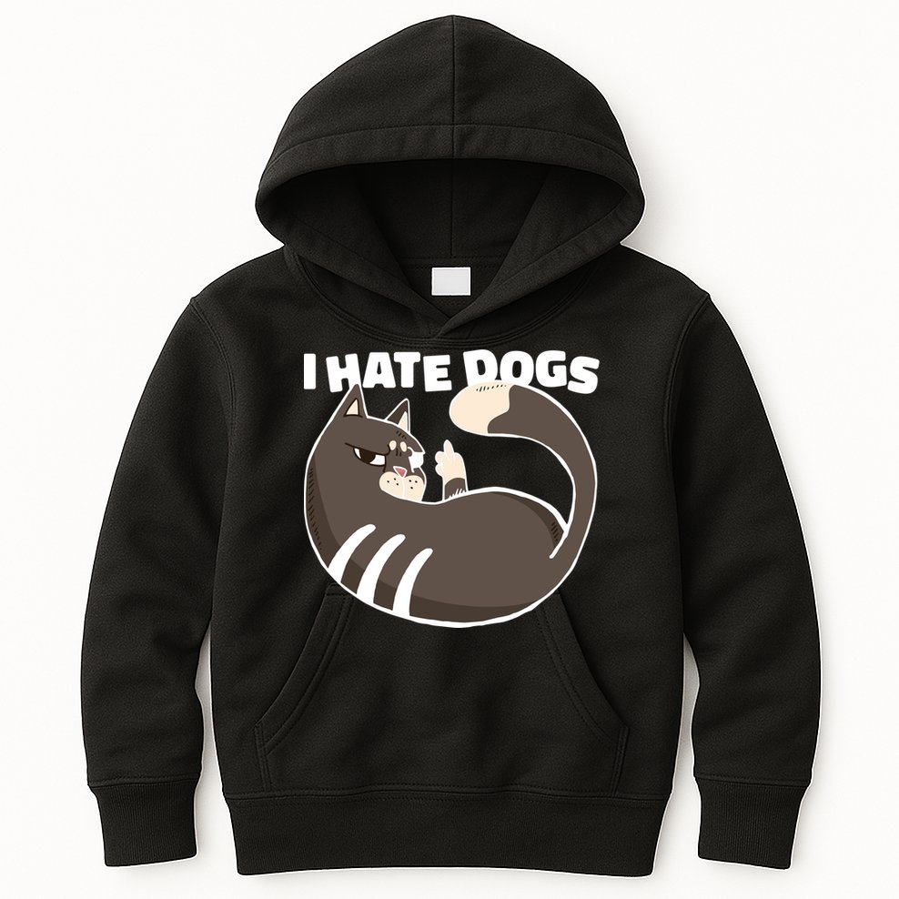 I Hate Dogs Cat Lover Funny Meme Kids Hoodie
